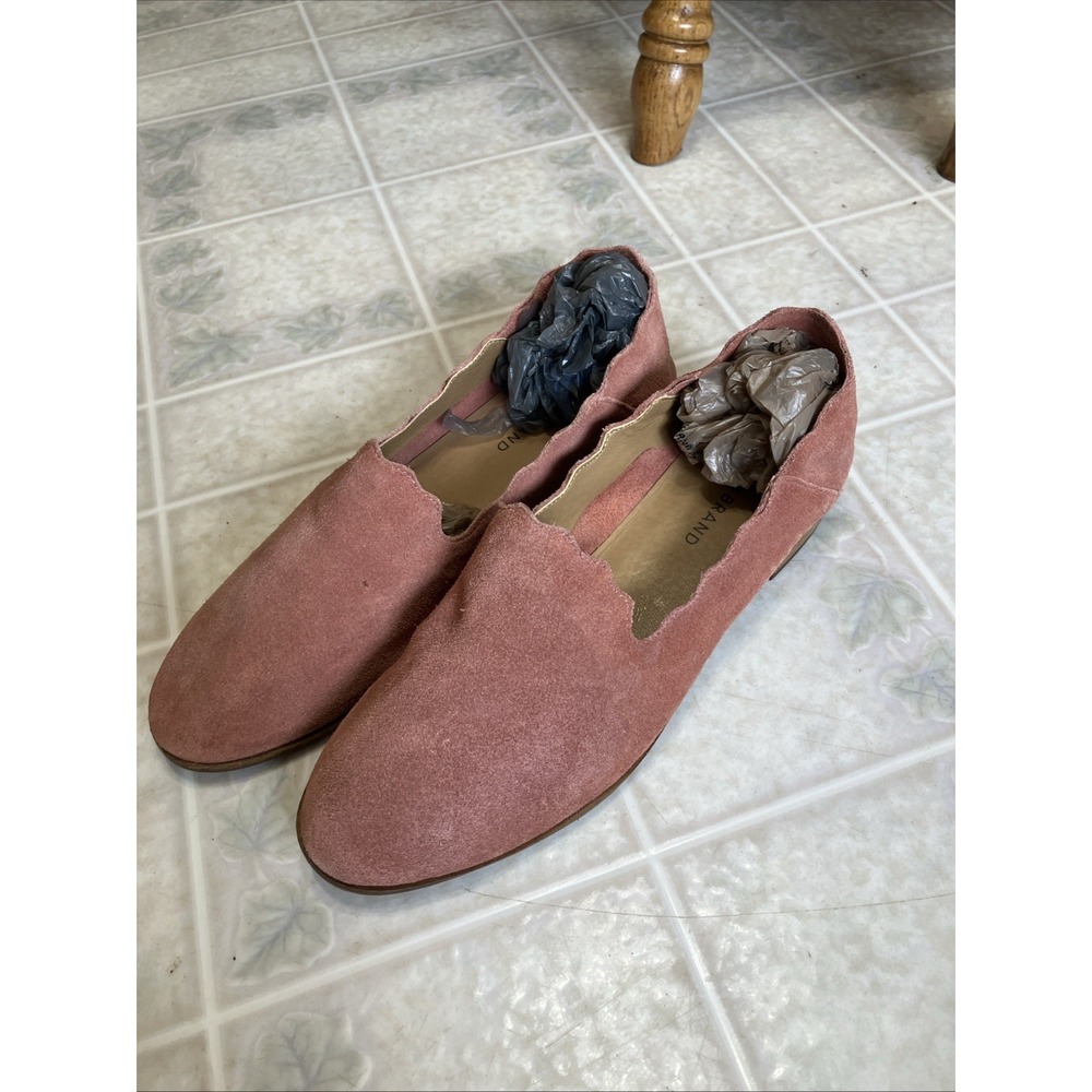Lucky Brand Suede Caliya Leather Loafers Flats Scalloped Edge Mauve EUC Sz 9.5